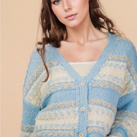 Very J Blue and Cream Cardigan - Picture 5 of 5